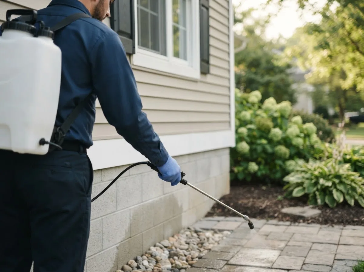 Pest control technician inspecting a home in Linwood, NE